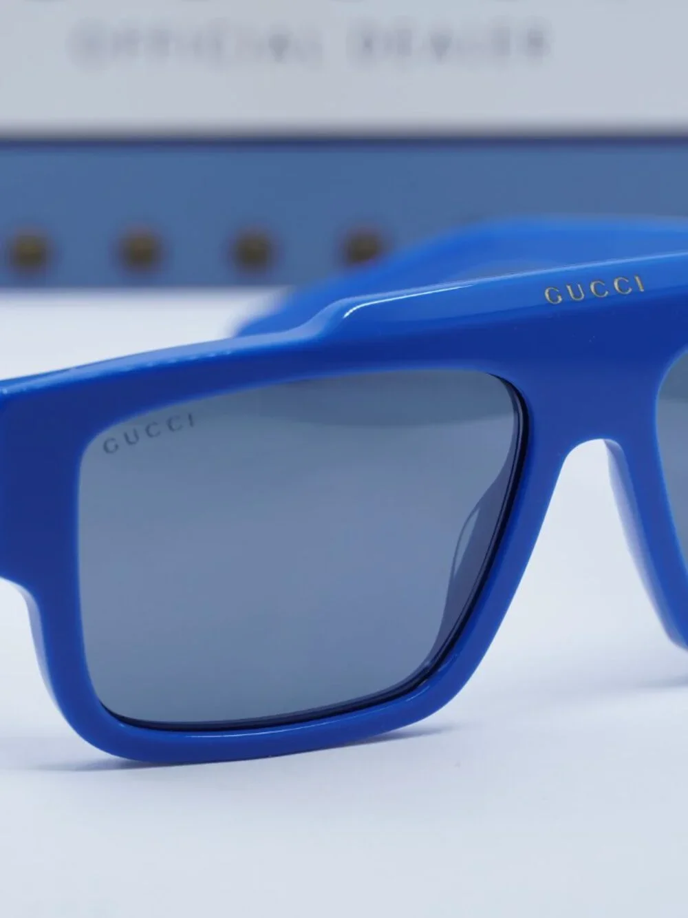 Gucci GG1460S 004 Square Sunglasses - Solid Azure\Blue Flash Mirror Silver